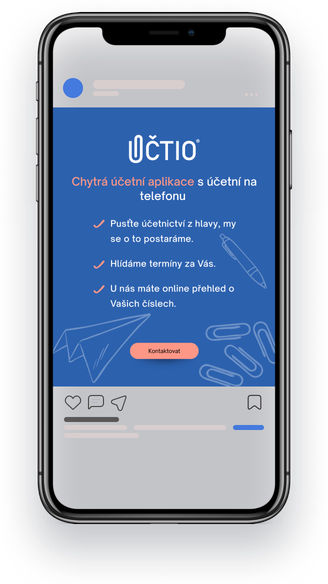 Banner Účtio v mobilní aplikaci sociální sítě